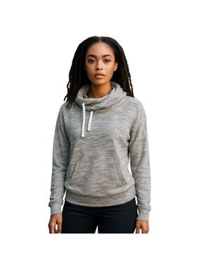 Reebok Cowl Neck Pullover Fleece Sweatshirt Hoodie Grey Marled Knit Size S cuffs